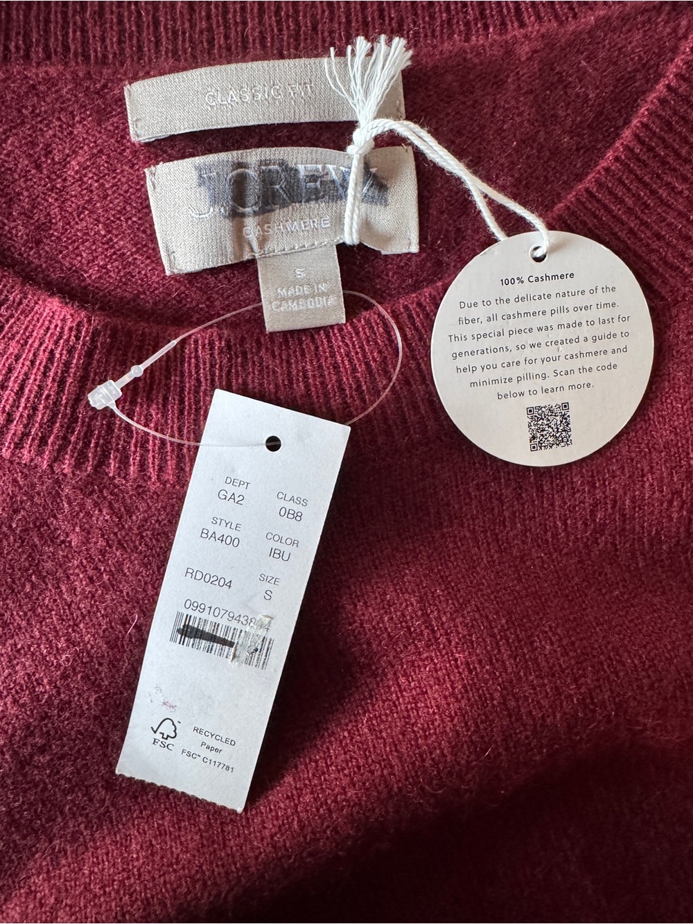 NWT! J. CREW Cashmere classic-fit crewneck sweater inky burgundy size small - Picture 12 of 12